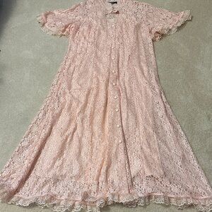 Vintage 80’s Dawn Joy pink Lace Button-Down Dress with full slip size 16W